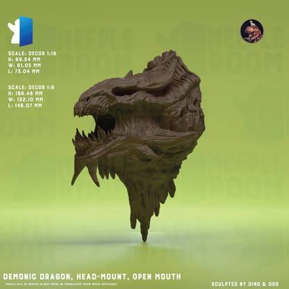 Demonic Dragon, Head-Mount by Dino & Dog | Miniature | TTRPG | Unpainted | Print on Demand