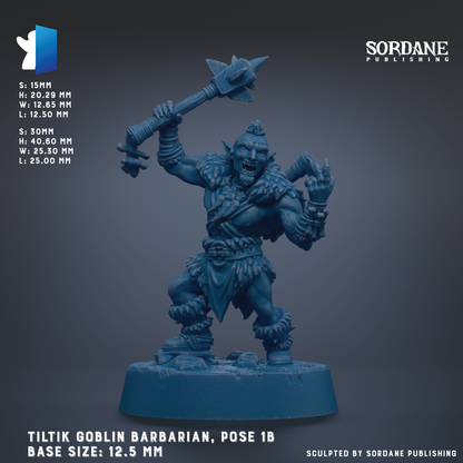 a blue figurine of a troll or barbarian, with a large weapon in its hand, standing on a base. The figurine is shown in a pose with its arms raised, and the base size is 12.5 mm.