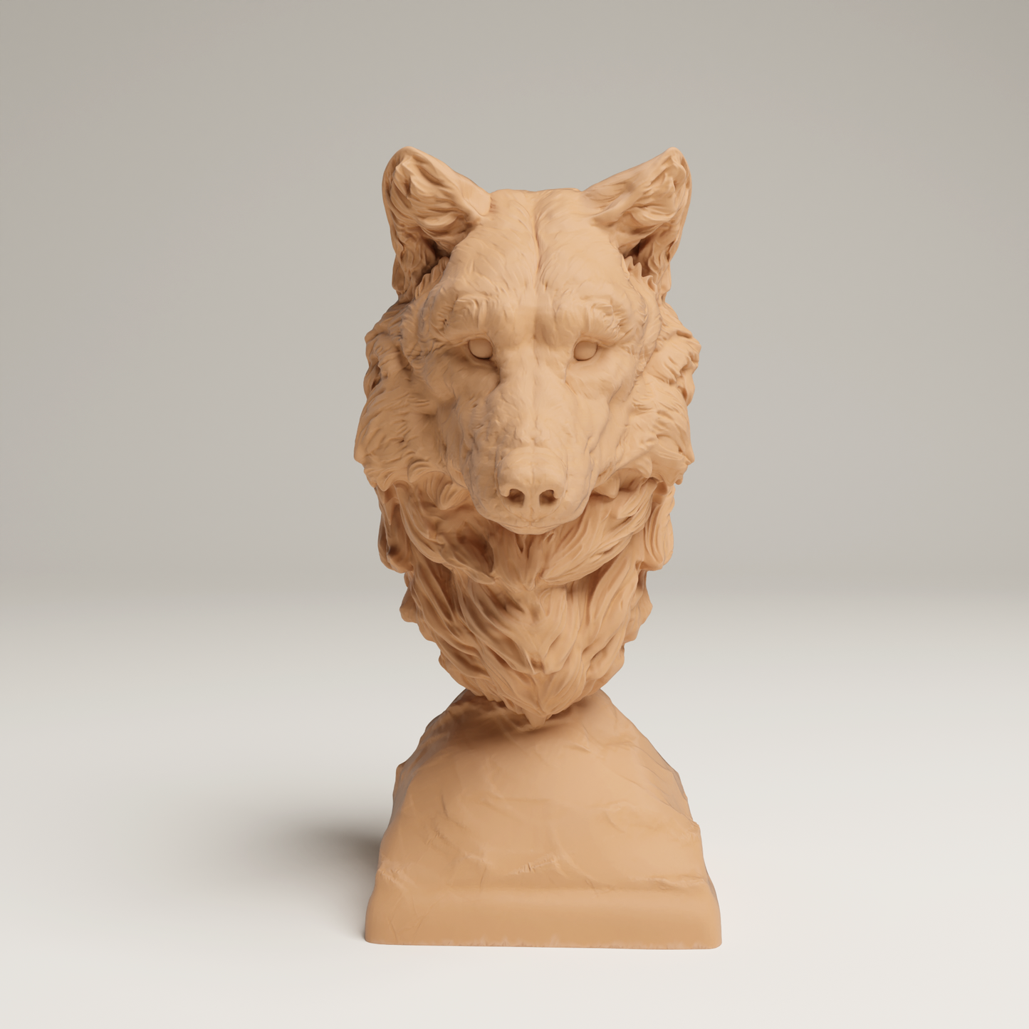 a sculpture of a wolf head on a white background