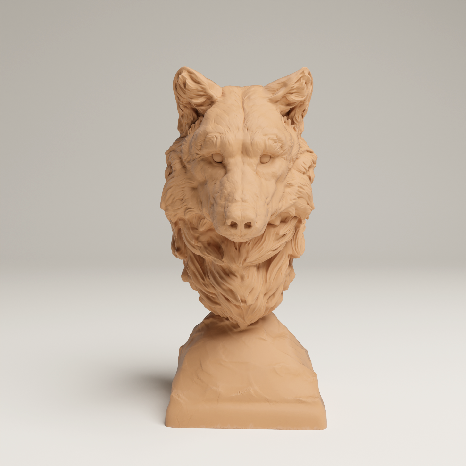 a sculpture of a wolf head on a white background