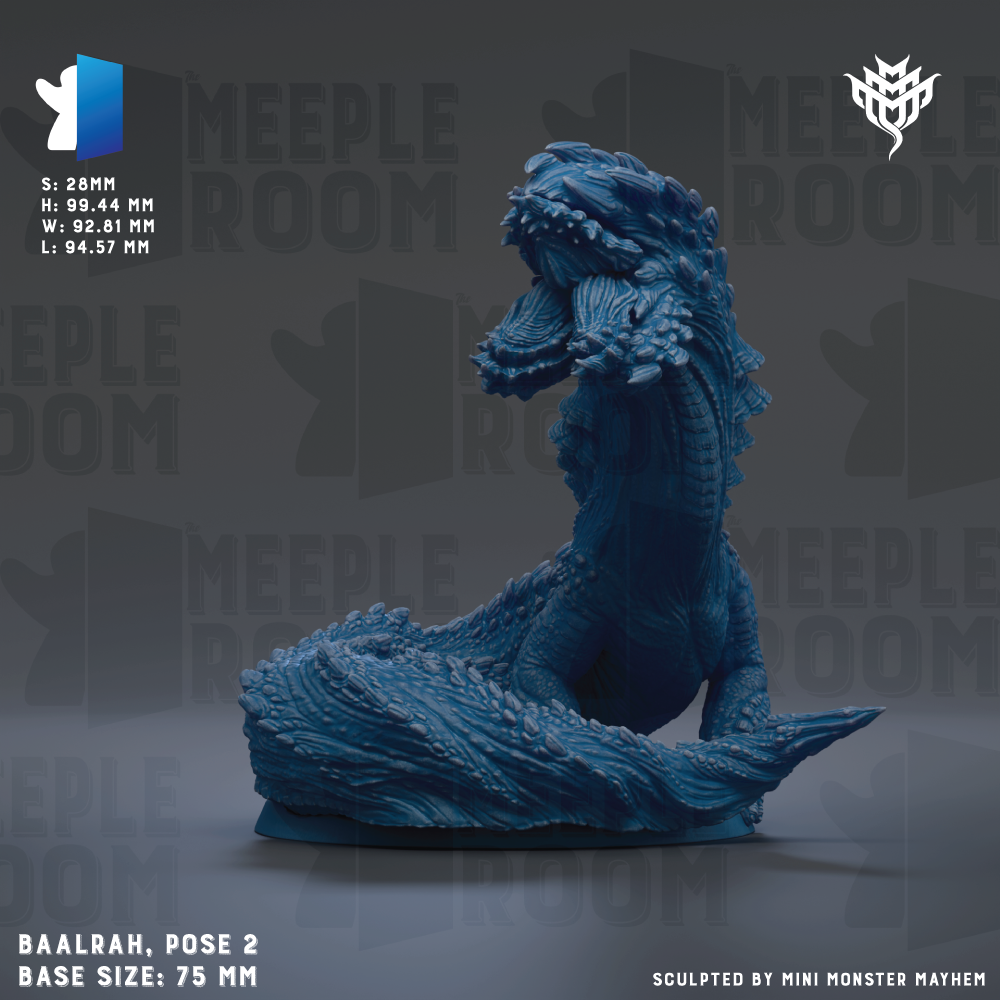 a large, blue, monster-like creature with sharp teeth and claws, sitting on its hind legs and appearing to be in a pose. The creature is the main focus of the image, and there is no additional text present.