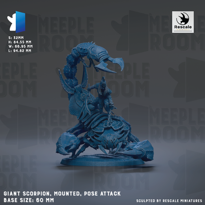 a large, detailed model of a giant scorpion mounted on a base, posing for an attack. The image is a sculpture of a scorpion with wings, and it is shown in a realistic style. The image is not a collage of multiple images, but a single, high-quality image of the sculpture. The base size of the sculpture is 60 millimeters.