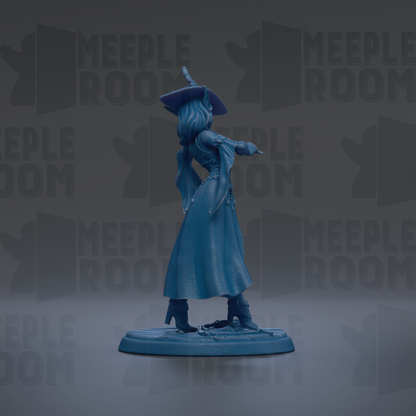A blue figurine of a woman with a pointed hat and flowing dress stands on a base against a dark background with repeated "MEUPLE ROOM" text.