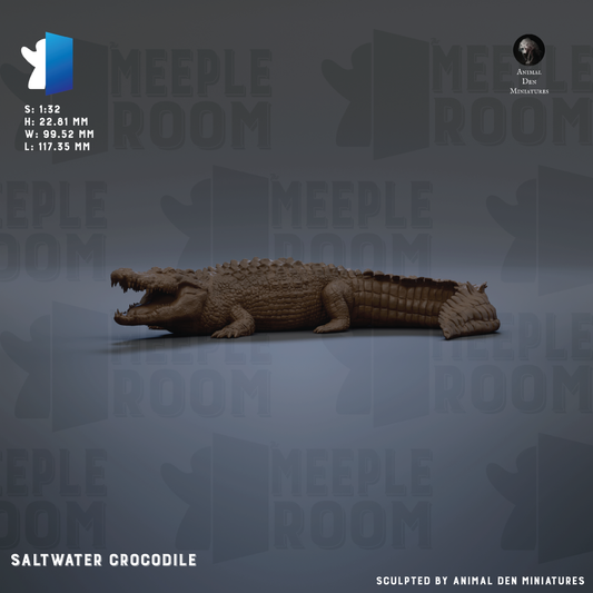 The image is a 3D rendering of a saltwater crocodile, which is a type of alligator, displayed in a realistic manner.
