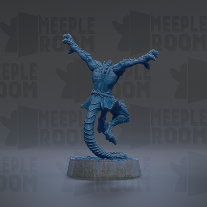 A blue, clawed figurine with outstretched arms stands on a gray base against a dark background with repeated "MEIPLLE ROOM" text.