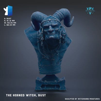 a bust of a horned witch, bust, and is a sculpted by Witchesong Miniatures.