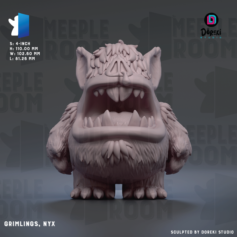 a 3D model of a monster with a large, open mouth and a furry body. The monster appears to be made of a material that resembles a creature with sharp teeth, giving it a menacing appearance. The image is a 3D rendering of a monster, and it is presented against a dark background.