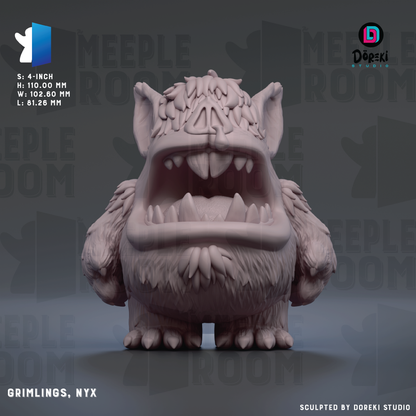 a 3D model of a monster with a large, open mouth and a furry body. The monster appears to be made of a material that resembles a creature with sharp teeth, giving it a menacing appearance. The image is a 3D rendering of a monster, and it is presented against a dark background.