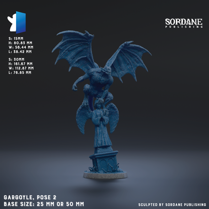 a blue statue of a winged creature, possibly a dragon or a mythical creature, posed on a pedestal. The statue is described as having a base size of 25mm or 50mm.