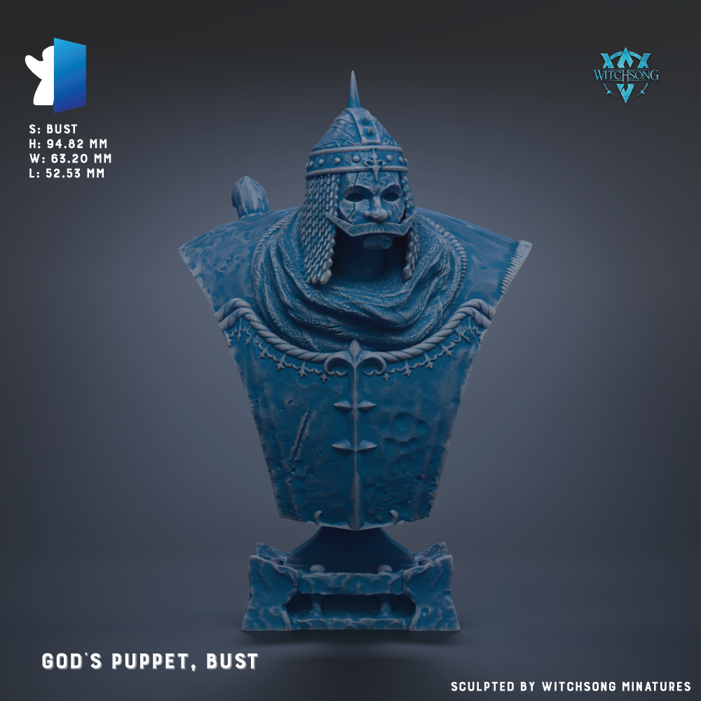 a bust of a person wearing a helmet and a robe, with a sword and a shield.