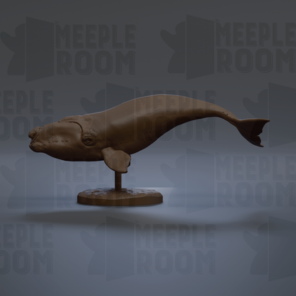 A 3D rendering of a whale sculpture on a stand, with the text "MEIPLE ROOM" repeated in the background.