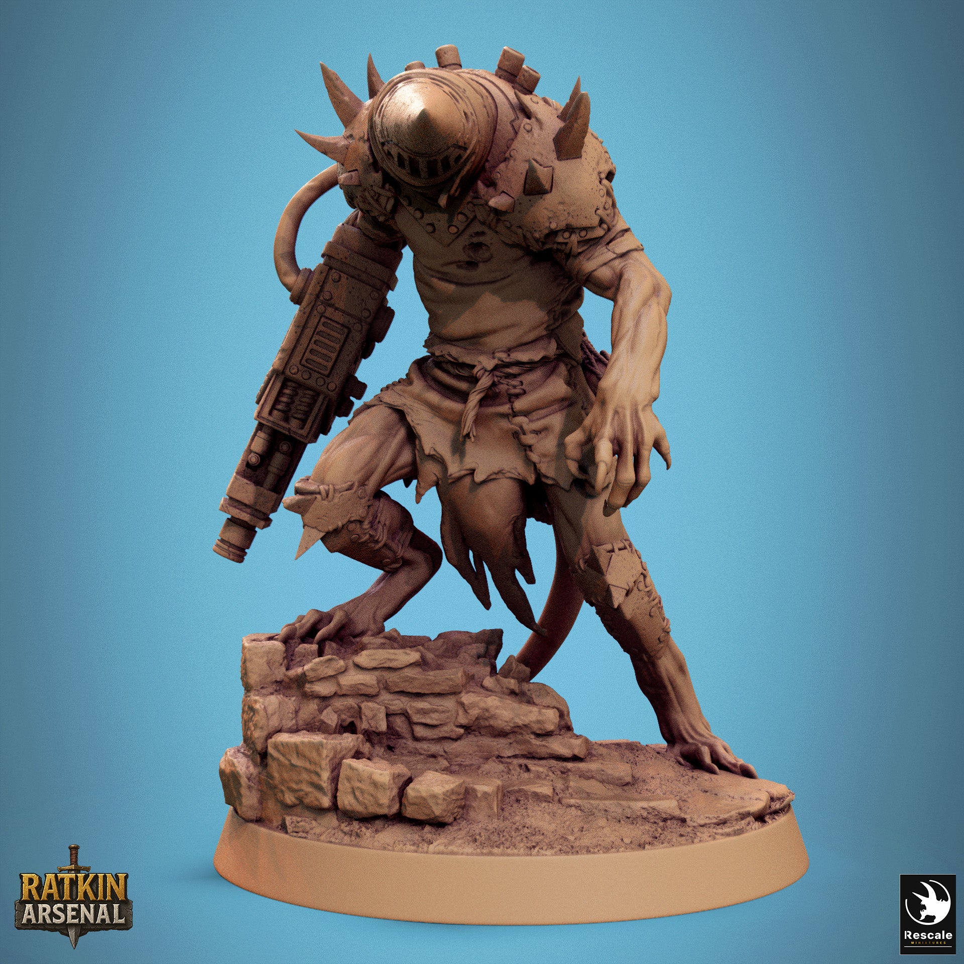 A 3D rendering of a heavily armored and armed robotic figure, likely from a science fiction or fantasy game.