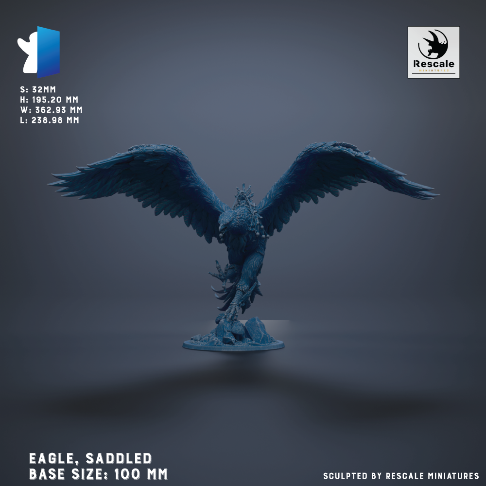 a large, detailed statue of a majestic eagle, with its wings spread wide and perched on a rock formation. The eagle is shown in a dynamic pose, with its head turned to the side. The statue is set against a dark background, which emphasizes its grandeur and scale. The image is a realistic representation of the eagle, capturing its intricate features and the scale of its wingspan.