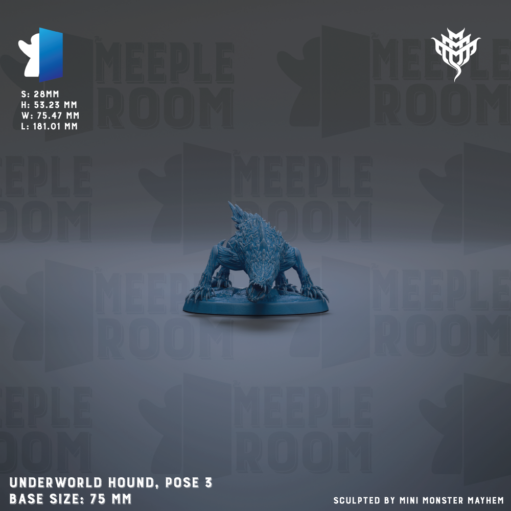 a blue underwater hound figurine, specifically a pose 3, with a base size of 75 mm.