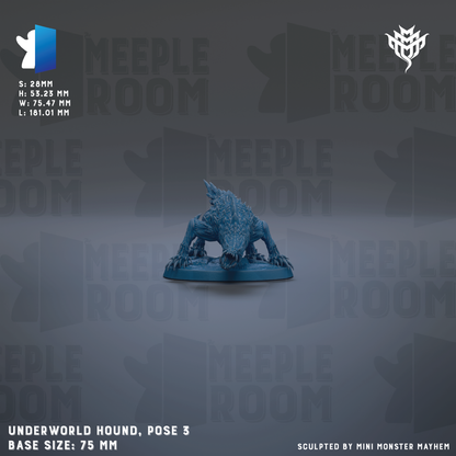 a blue underwater hound figurine, specifically a pose 3, with a base size of 75 mm.