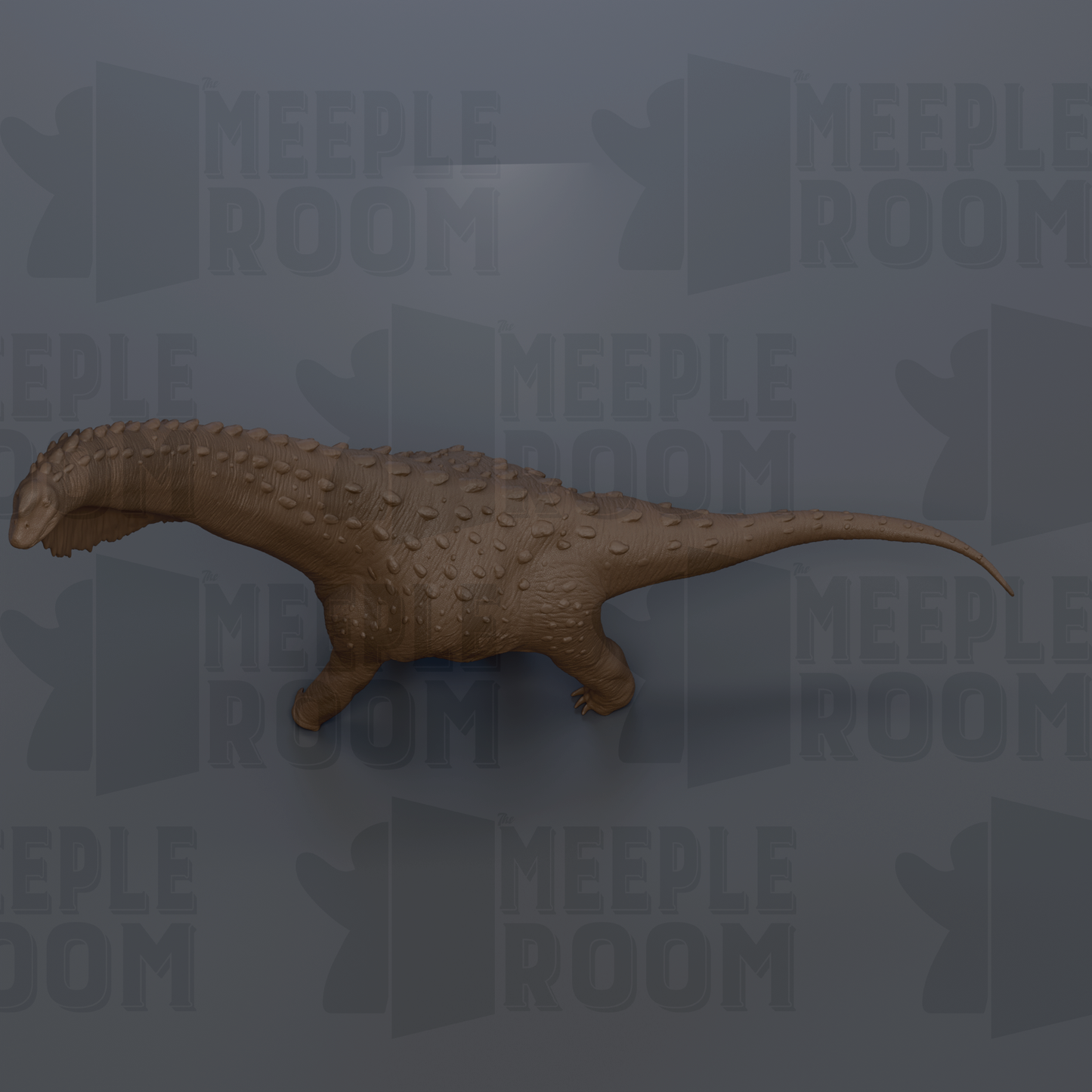 A 3D rendering of a dinosaur, likely a T-Rex, is shown against a dark background with repeated text.
