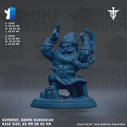 The image is a 3D rendering of a blue-colored dwarf figurine, specifically a gnome-like character, with a detailed and intricate design. The figurine is placed on a base that is either 25mm or 50mm in size, depending on the perspective. The image is a collage of multiple images, and it is described as a "meadow" or "meadow-like" setting. The image is not a description of a scene or a description of a scene, but rather a description of the figurine itself.