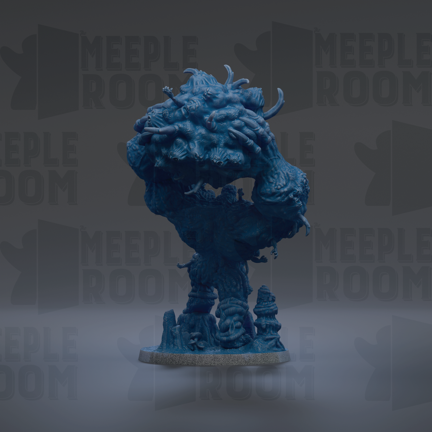 a large, blue, abstract sculpture with a unique, organic shape and intricate details.