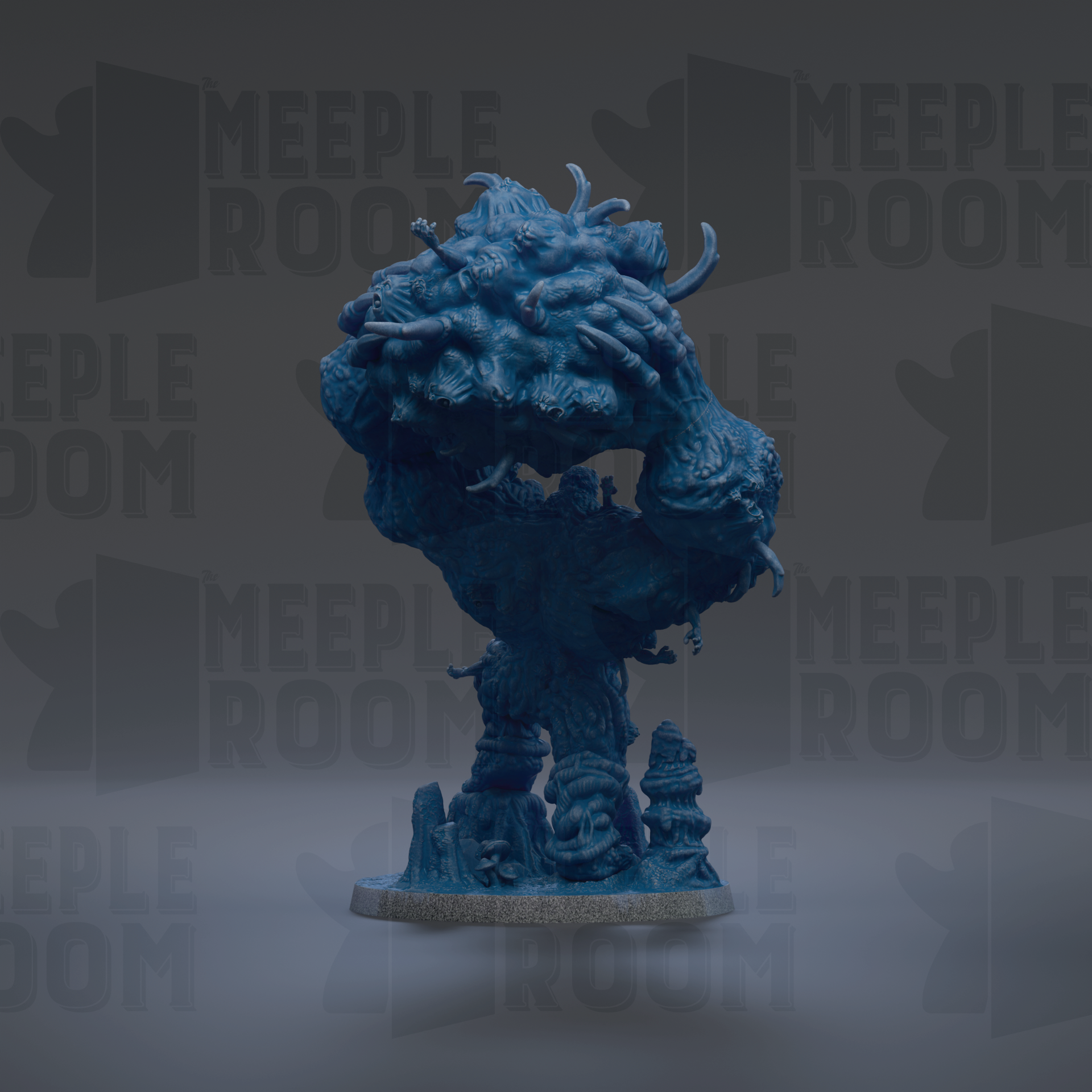 a large, blue, abstract sculpture with a unique, organic shape and intricate details.