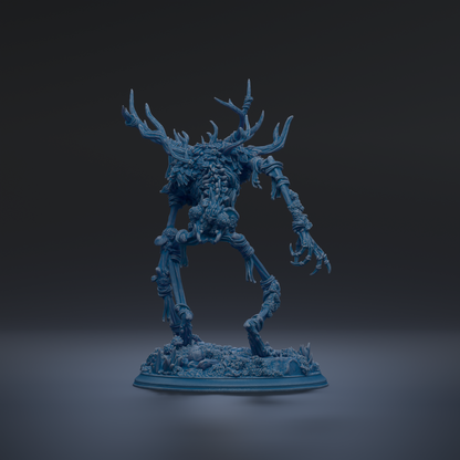 A 3D rendering of a fantastical creature with intricate, organic-looking features, such as horns, claws, and a complex body structure, set against a dark background.