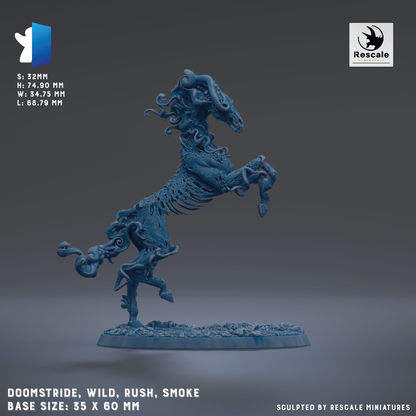 a blue, sculpted horse-like creature with a wild, rush, and smoke effect, standing on a base size of 35 x 60 mm.