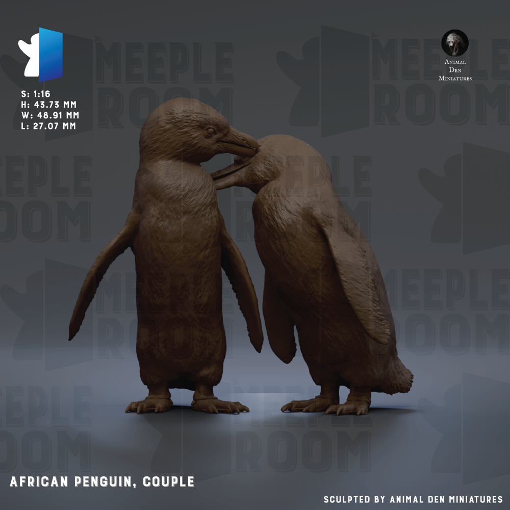 two African penguins, a couple, standing close together and appearing to interact with each other.
