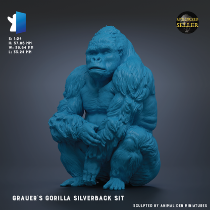 a large, blue gorilla statue sitting on its hind legs.