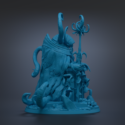 A 3D rendering of a fantastical creature with a large head, long neck, and intricate, organic-looking features. The creature appears to be a blend of organic and mechanical elements, with a dark, mysterious color scheme.