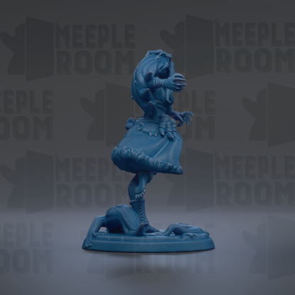A blue figurine of a person standing on a platform, with the text "MEUPLE ROOM" repeated in the background.