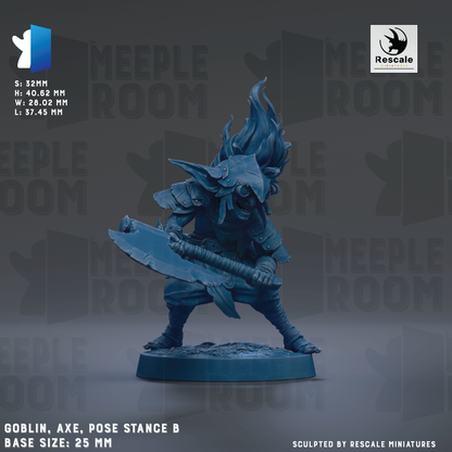 a detailed figurine of a blue-colored character with a large axe and a pose stance, set against a dark background with repeated text and logos.