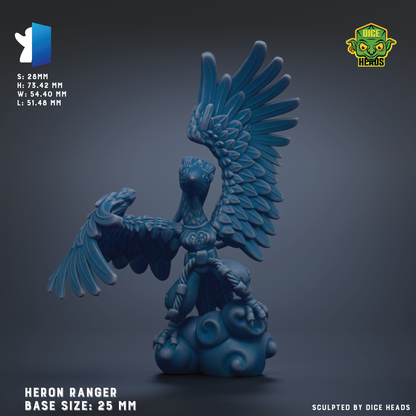 A blue ceramic Heron Ranger figurine with outstretched wings, standing on a cloud-like base.