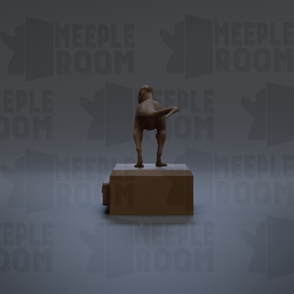 A 3D rendering of a statue of a person standing on a rectangular platform.