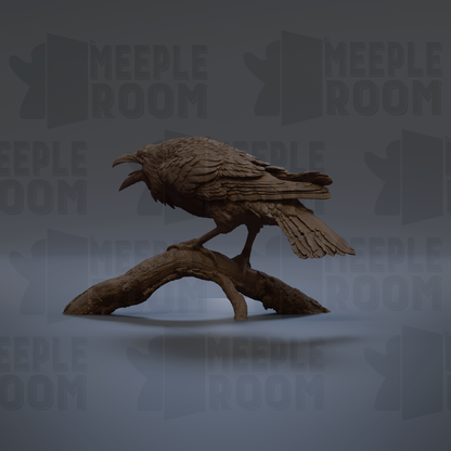 A 3D rendering of a bird perched on a branch, with the text "MEUPLE ROOM" repeated in the background.