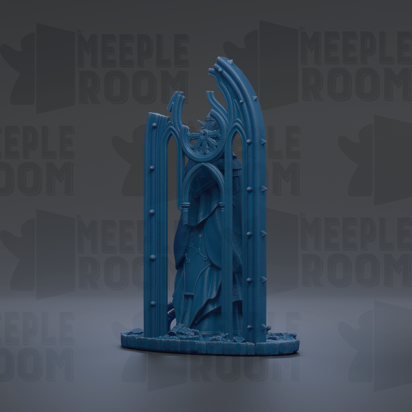 a blue, abstract sculpture with a unique, intricate design.