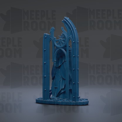 a blue, abstract sculpture with a unique, intricate design.