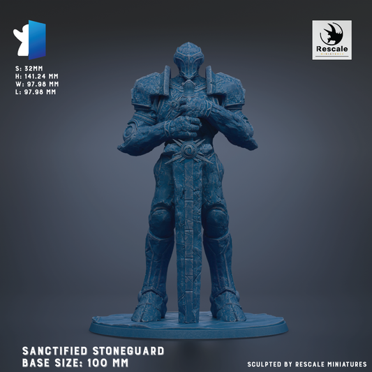 A 3D model of a stoneguard statue, with the base sizes of 100 mm, 100 mm, and 97 mm.