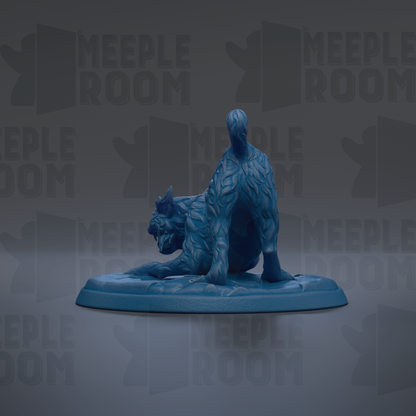 A blue, 3D-rendered statue of a cat is displayed on a blue base against a gray background with repeated "MEIPLE ROOM" text.