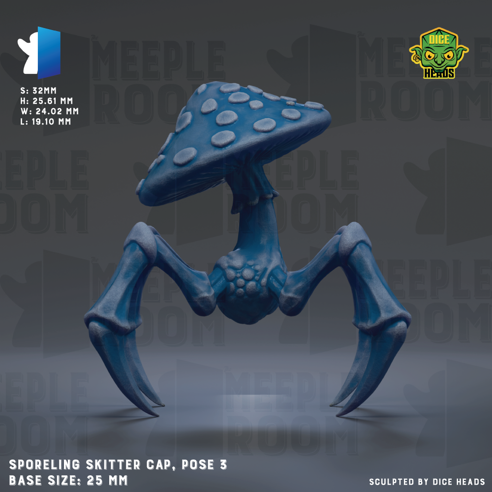 a blue mushroom-like creature with large claws, standing on a gray surface.