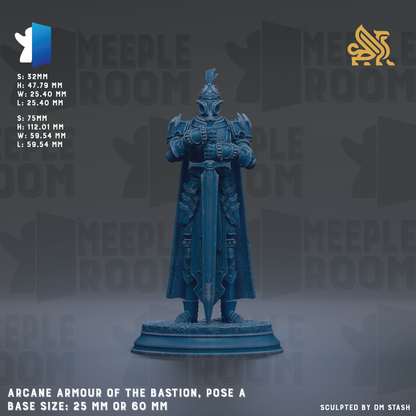 a blue armored knight statue, with the text "MEEPLE ROOM" displayed in the background.