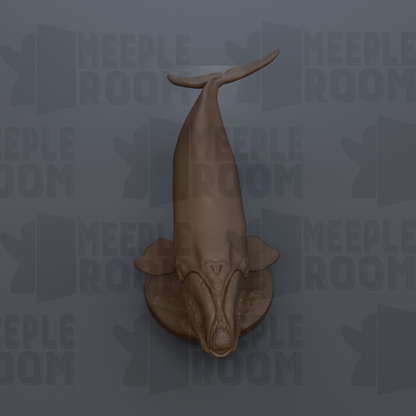 a 3D rendering of a whale sculpture, with the text "MEEPLE ROOM" repeated in the background.