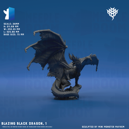 Blazing Black Dragon by Mini Monster Mayhem | Miniature | TTRPG | Unpainted | Print on Demand