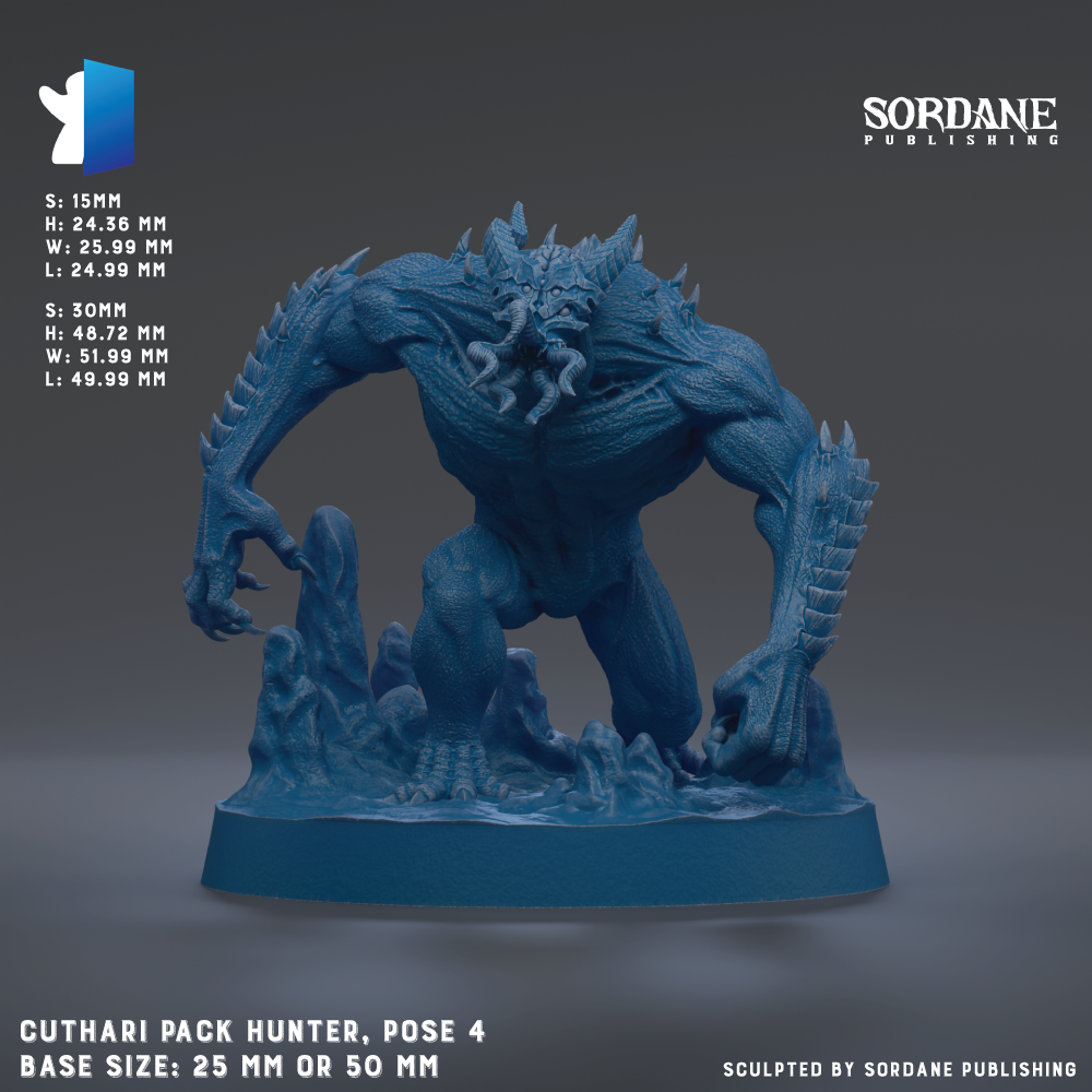 The image is a 3D rendering of a blue, fantastical creature resembling a pack hunter or monster, with a detailed and intricate design.