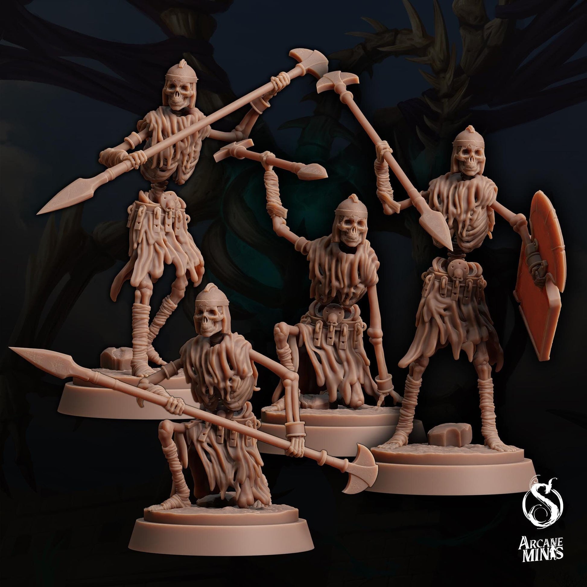 Skeleton Warriors, Spearmen by Arcane Minis | Please Read Description | Print on Demand