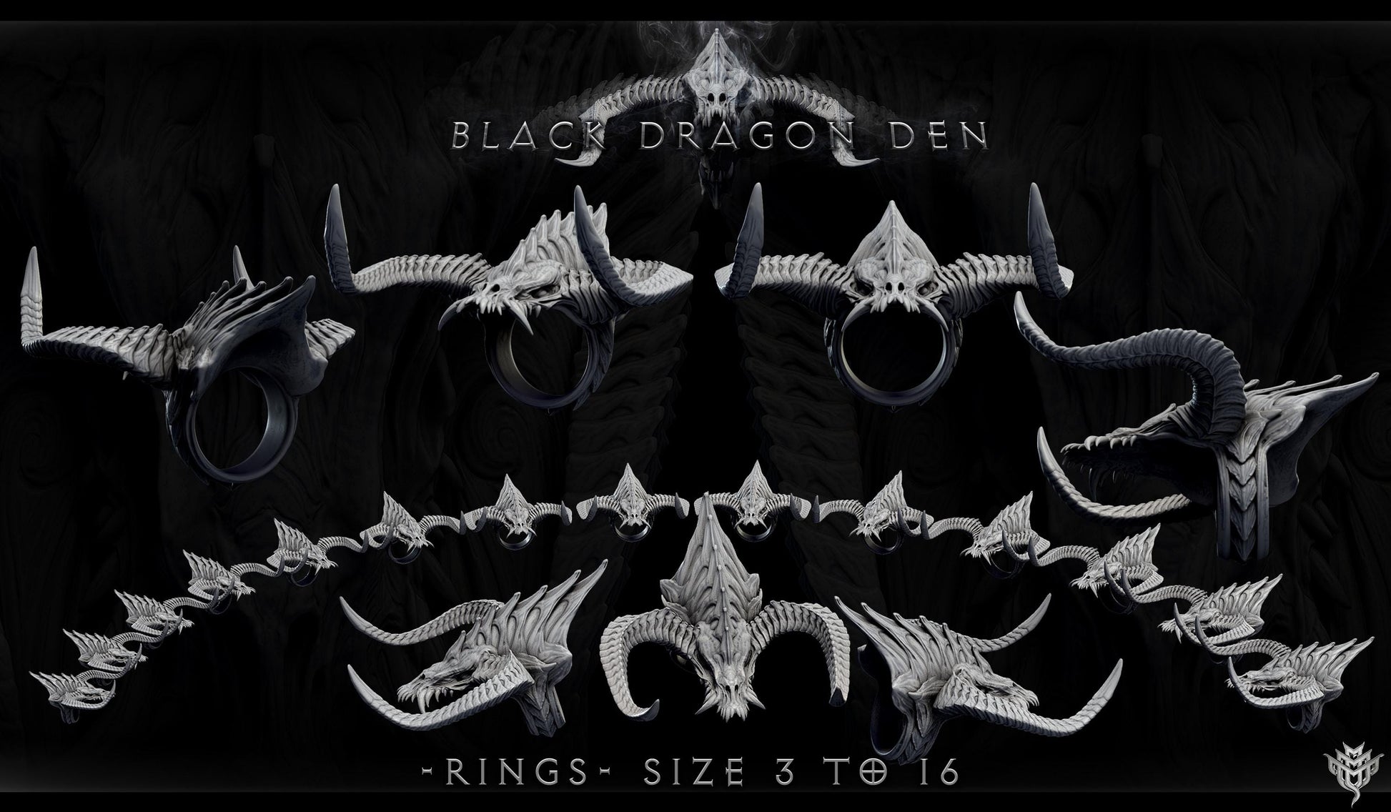 Black Dragon Ring (Size 3-16) by Mini Monster Mayhem | Please Read Description | Print on Demand