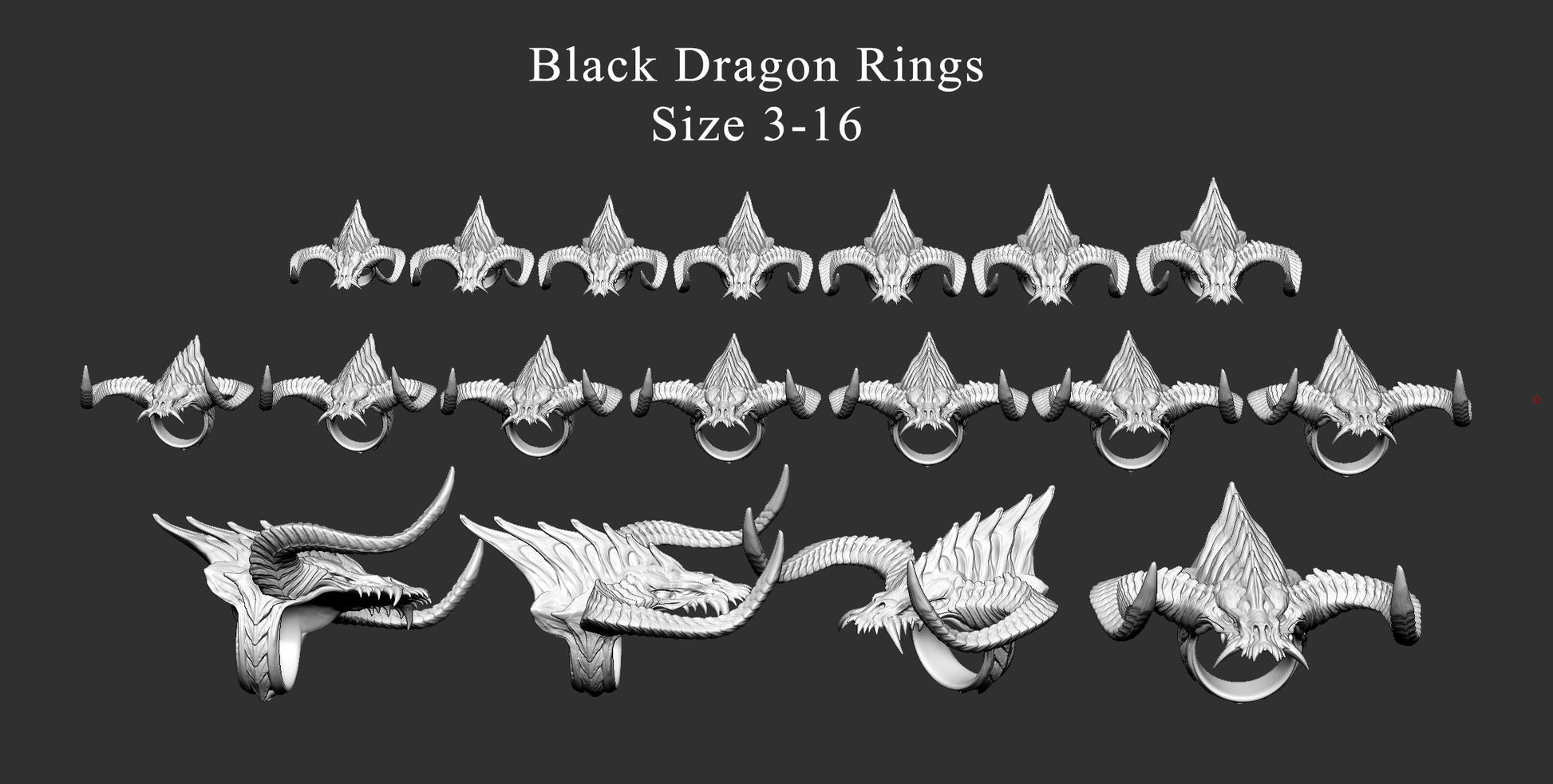 Black Dragon Ring (Size 3-16) by Mini Monster Mayhem | Please Read Description | Print on Demand