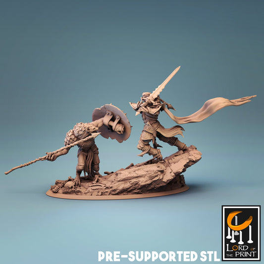 Gnoll vs Wight Duel by Lord of the Print | Miniature | TTRPG | Unpainted