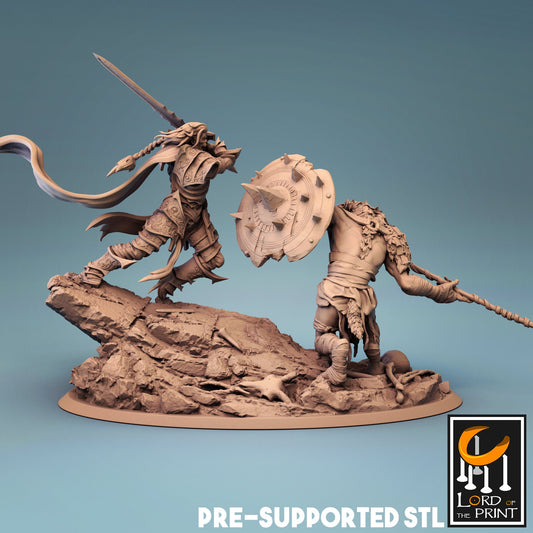 Gnoll vs Wight Duel by Lord of the Print | Miniature | TTRPG | Unpainted