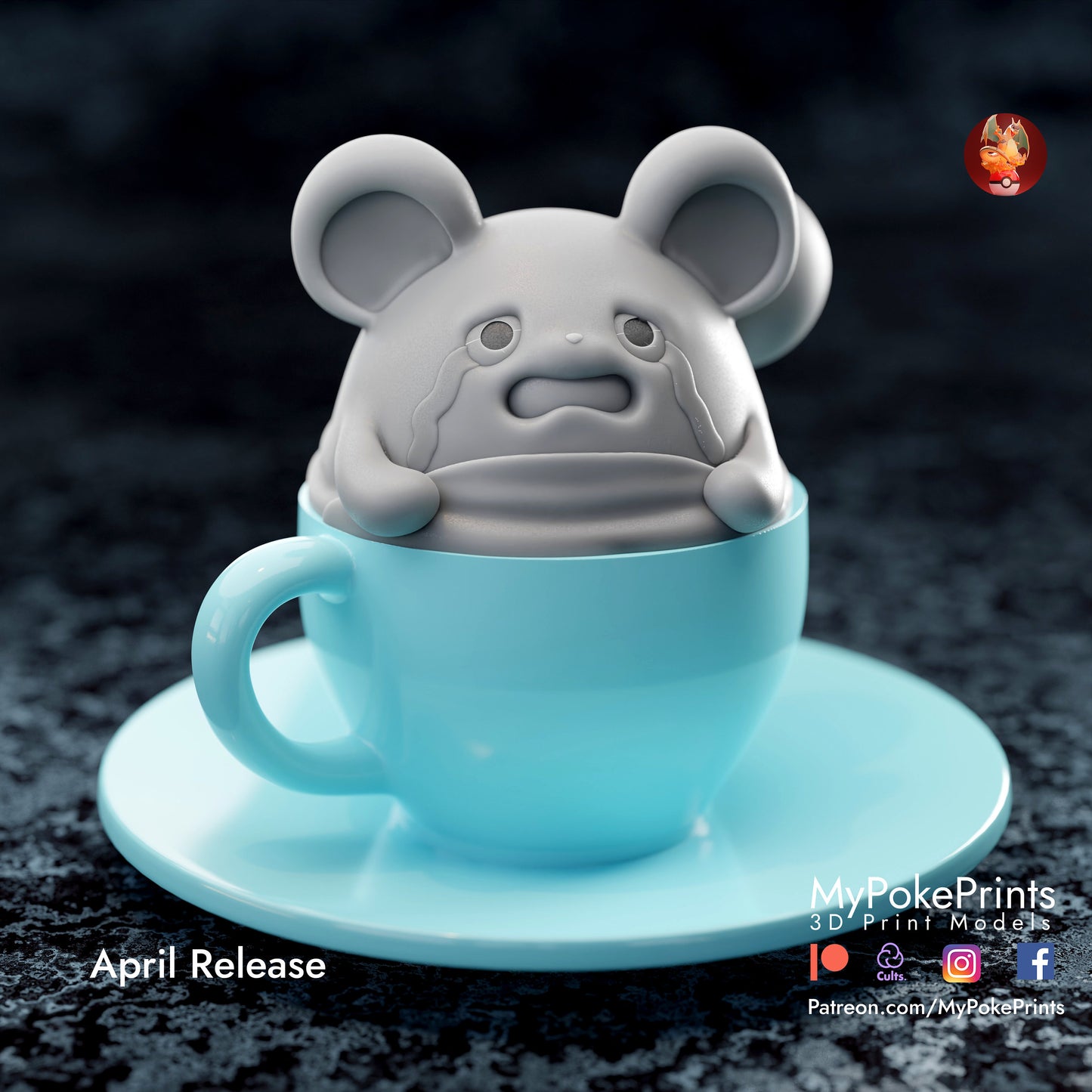 Aqua Mouse Monster in Cup by MyPokePrints | Please Read Description
