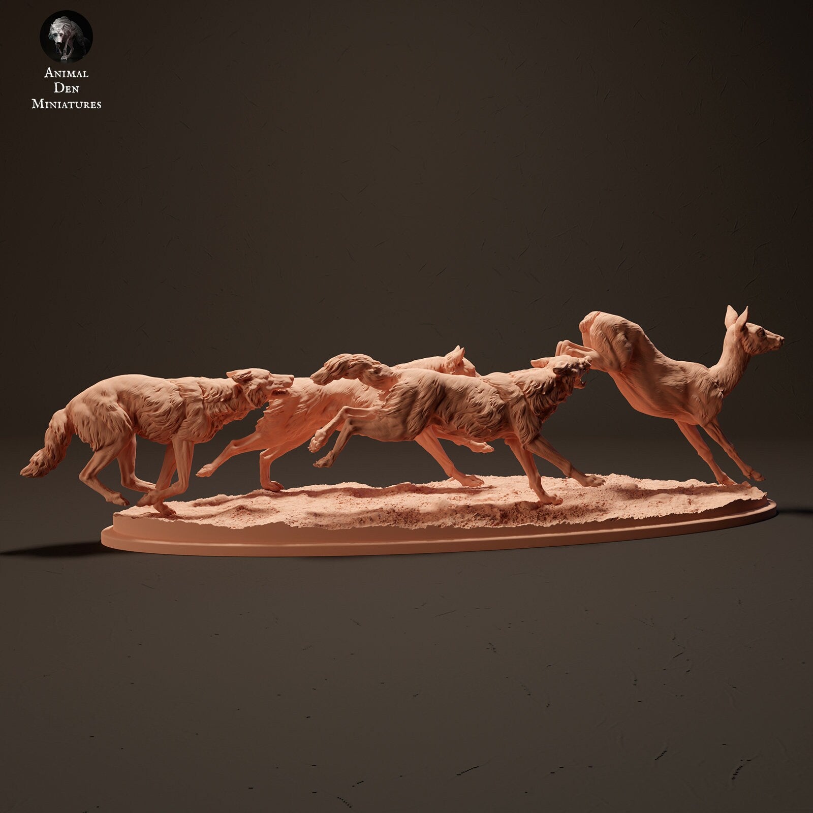 Iberian Wolves chasing Roe Deer 1:24 scale by Animal Den Miniatures | Please Read Description